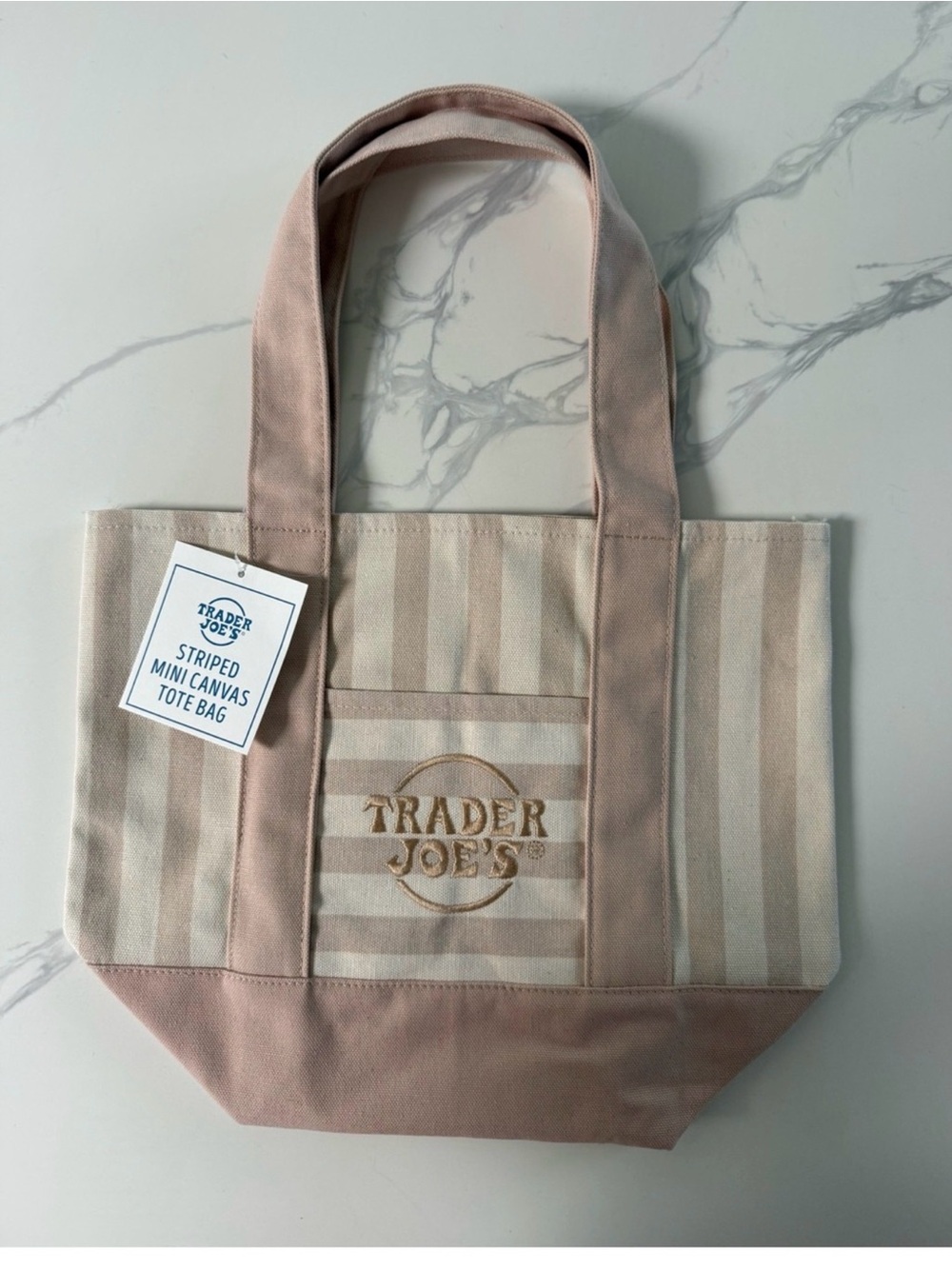 Trader Joe's Striped Mini Canvas Tote in Blush and Cream